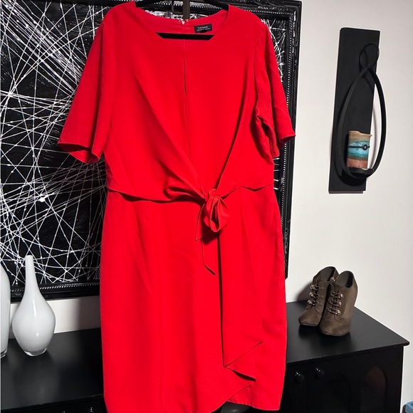 Tahari Vibrant Red Midi Dress - Picture 2 of 4